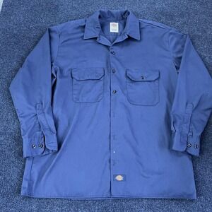Dickies Shirt Mens Large Blue Solid Long Sleeve Twill Button Up Workwear Casual